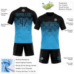 Personalized Sky Blue Geometric Shape Volleyball Jersey - Custom Sublimation Uniform Personalized Sky Blue Black Geometric