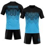 Personalized Sky Blue Geometric Shape Volleyball Jersey - Custom Sublimation Uniform Personalized Sky Blue Black Geometric