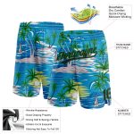 Custom Name Number Basketball Shorts Hawaii Palm Trees 3D Pattern Sky Blue Black Grass Green Personalized Sky Blue Black-Grass