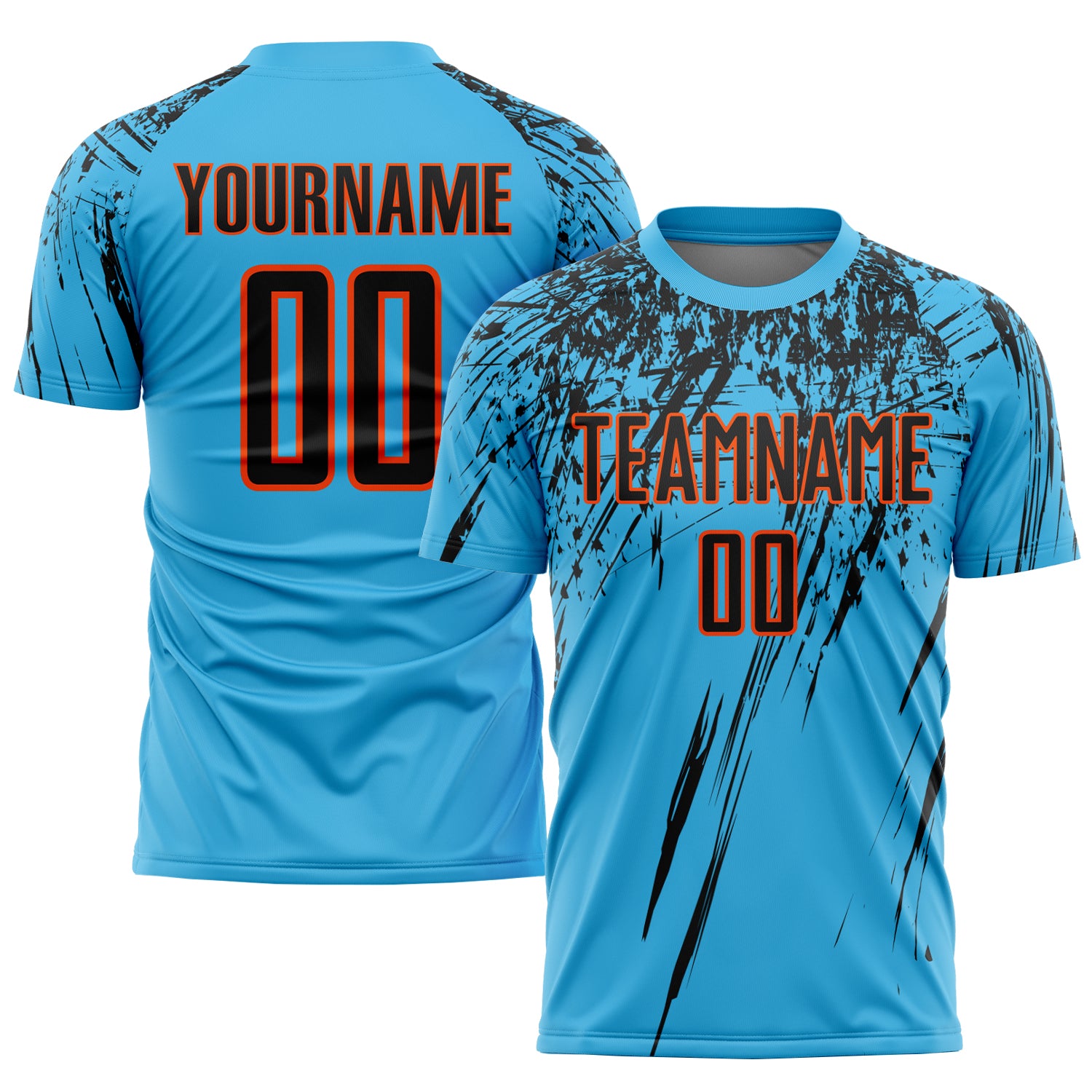 Custom Name Number Soccer Jersey Sky Blue Black-Orange Personalized Team Uniform Sublimation Personalized Sky Blue Black-Orange