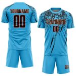 Custom Name Number Soccer Jersey Sky Blue Black-Orange Personalized Team Uniform Sublimation Personalized Sky Blue Black-Orange