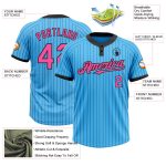 Custom Name and Number Softball Jersey for Team - Unisex Two-Button Sky Blue with Black Pinstripe and Pink Details Personalized