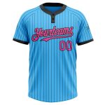 Custom Name and Number Softball Jersey for Team - Unisex Two-Button Sky Blue with Black Pinstripe and Pink Details Personalized