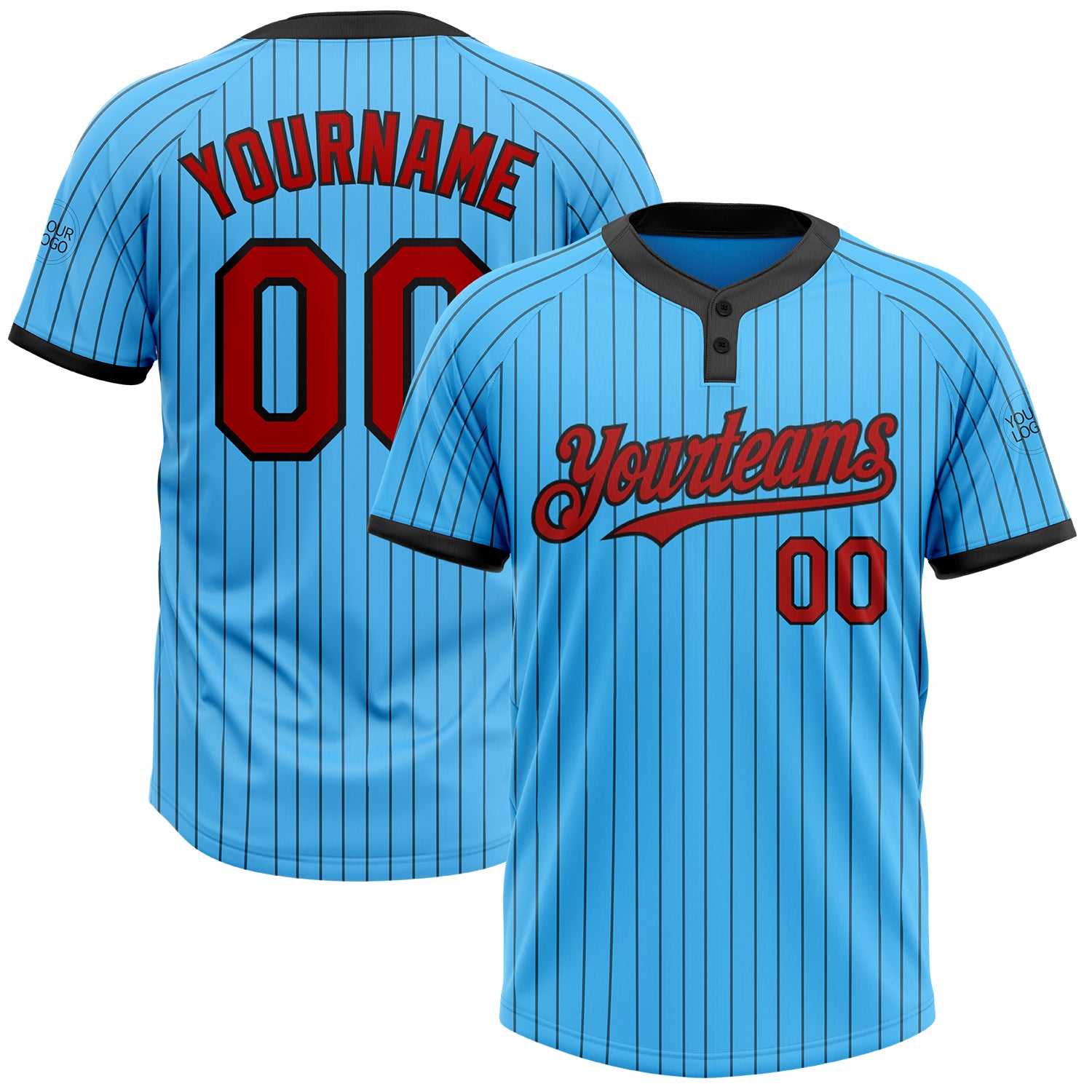 Custom Name Number Unisex Softball Jersey Sky Blue Black Pinstripe Two-Button Design - Personalize Your Team Jersey Personalized