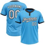 Custom Name and Number Softball Jersey Unisex Two-Button Sky Blue with Black Pinstripes Personalized Sky Blue Black Pinstripe