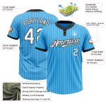 Custom Name and Number Softball Jersey Unisex Two-Button Sky Blue with Black Pinstripes Personalized Sky Blue Black Pinstripe