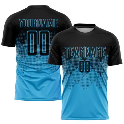 Custom Name and Number Sky Blue Sublimation Soccer Jersey Uniform - Personalized Team Apparel Personalized Sky Blue Black