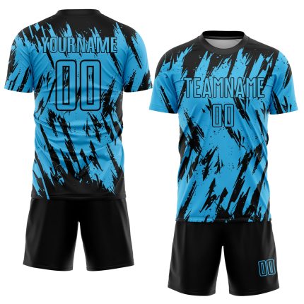 Personalized Sky Blue Sublimation Soccer Jersey Uniform for Teams & Players Personalized Sky Blue Black Sublimation Soccer