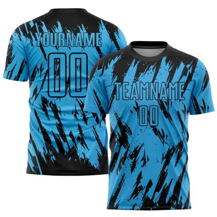 Personalized Sky Blue Sublimation Soccer Jersey Uniform for Teams & Players Personalized Sky Blue Black Sublimation Soccer