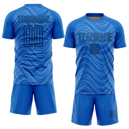 Personalized Soccer Jersey Custom Name Number Sky Blue Black Wavy Lines Sublimation Team Uniform Personalized Sky Blue Black