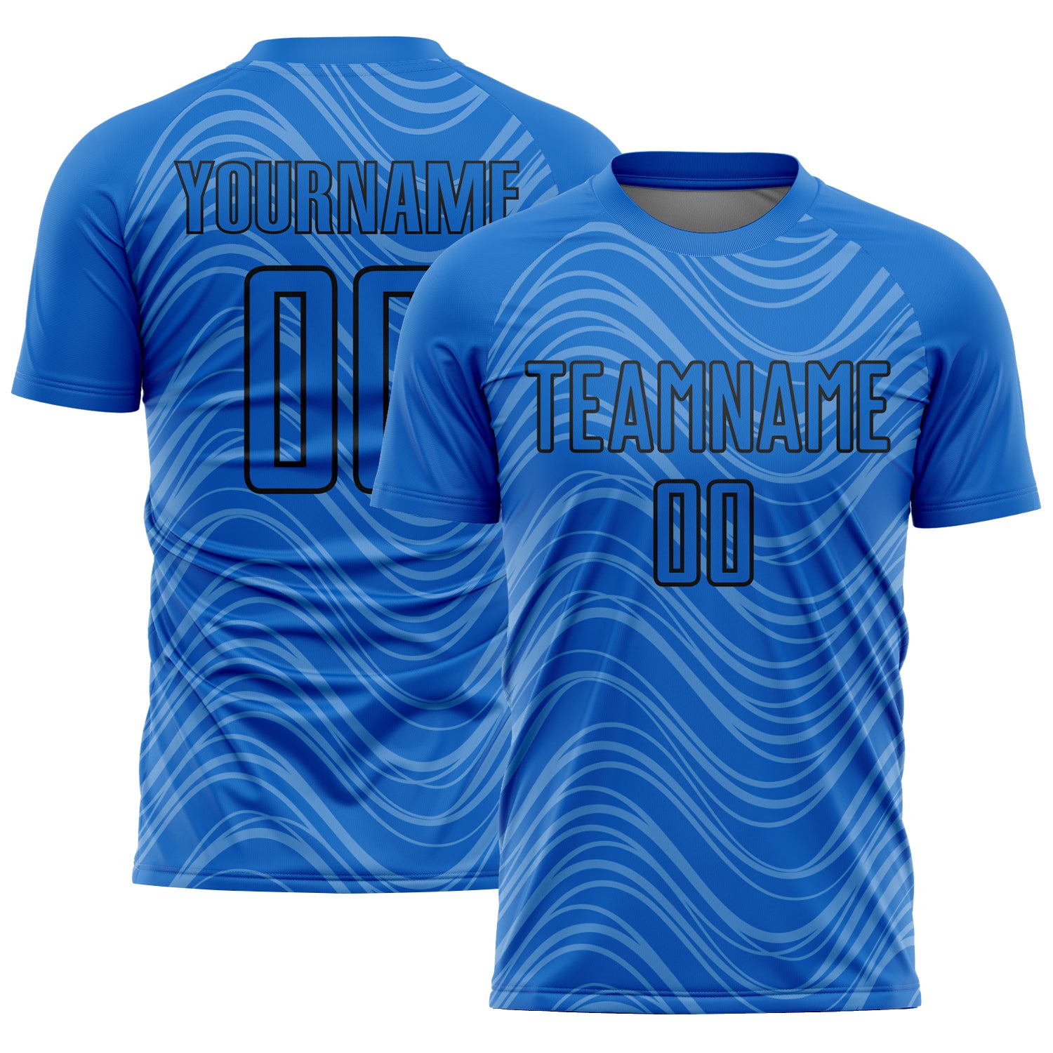 Personalized Soccer Jersey Custom Name Number Sky Blue Black Wavy Lines Sublimation Team Uniform Personalized Sky Blue Black