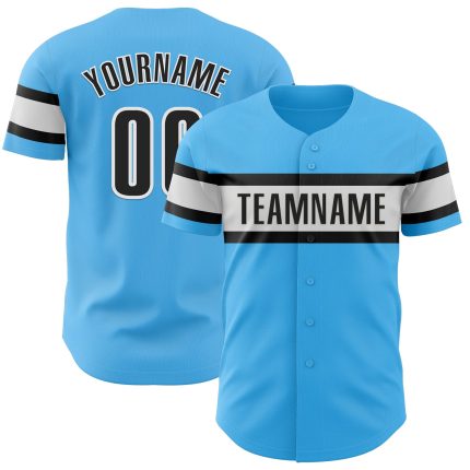 Sky Blue Personalized Authentic Baseball Jersey | Black-White Design Personalized Sky Blue Black-White Authentic Baseball