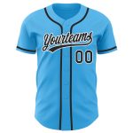 Custom Name and Number Authentic Baseball Jersey - Personalized Sky Blue Black and White Design Personalized Sky Blue Black-White