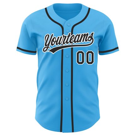 Custom Name and Number Authentic Baseball Jersey - Personalized Sky Blue Black and White Design Personalized Sky Blue Black-White