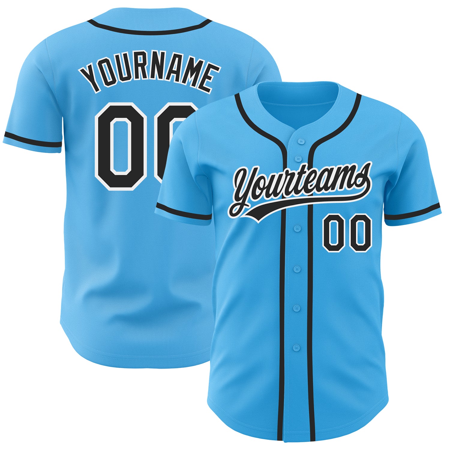 Custom Name and Number Authentic Baseball Jersey - Personalized Sky Blue Black and White Design Personalized Sky Blue Black-White