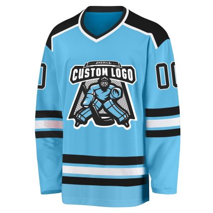 Custom Team Hockey Jersey with Personalized Name & Number - Sky Blue Black-White Personalized Sky Blue Black-White Hockey