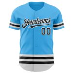 Custom Name and Number Authentic Baseball Jersey - Personalized Sky Blue Black-White Line Team Jersey Personalized Sky Blue