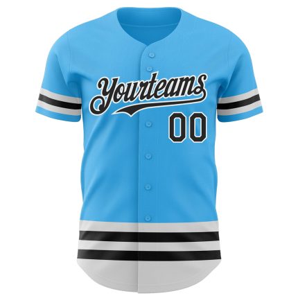 Custom Name and Number Authentic Baseball Jersey - Personalized Sky Blue Black-White Line Team Jersey Personalized Sky Blue