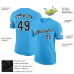 Custom Team Name and Number Sky Blue Black-White Performance T-Shirt, Personalized Athletic Apparel Personalized Sky Blue