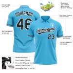 Customizable Performance Golf Polo Shirt in Sky Blue with Black-White Design for Teams - Personalized Name and Number Personalized