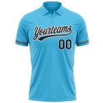 Customizable Performance Golf Polo Shirt in Sky Blue with Black-White Design for Teams - Personalized Name and Number Personalized