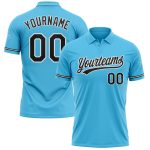 Customizable Performance Golf Polo Shirt in Sky Blue with Black-White Design for Teams - Personalized Name and Number Personalized