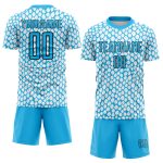 Custom Snake Skin Soccer Jersey with Personalized Name and Number in Sky Blue Black-White Design Personalized Sky Blue Black-White
