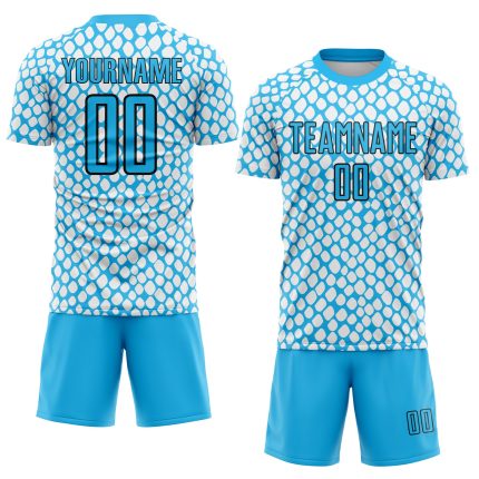 Custom Snake Skin Soccer Jersey with Personalized Name and Number in Sky Blue Black-White Design Personalized Sky Blue Black-White