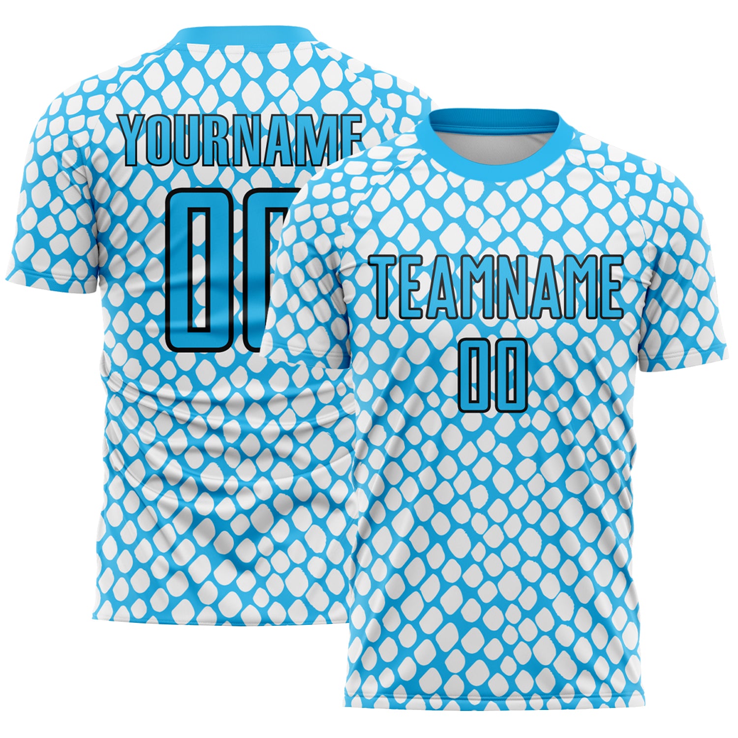 Custom Snake Skin Soccer Jersey with Personalized Name and Number in Sky Blue Black-White Design Personalized Sky Blue Black-White