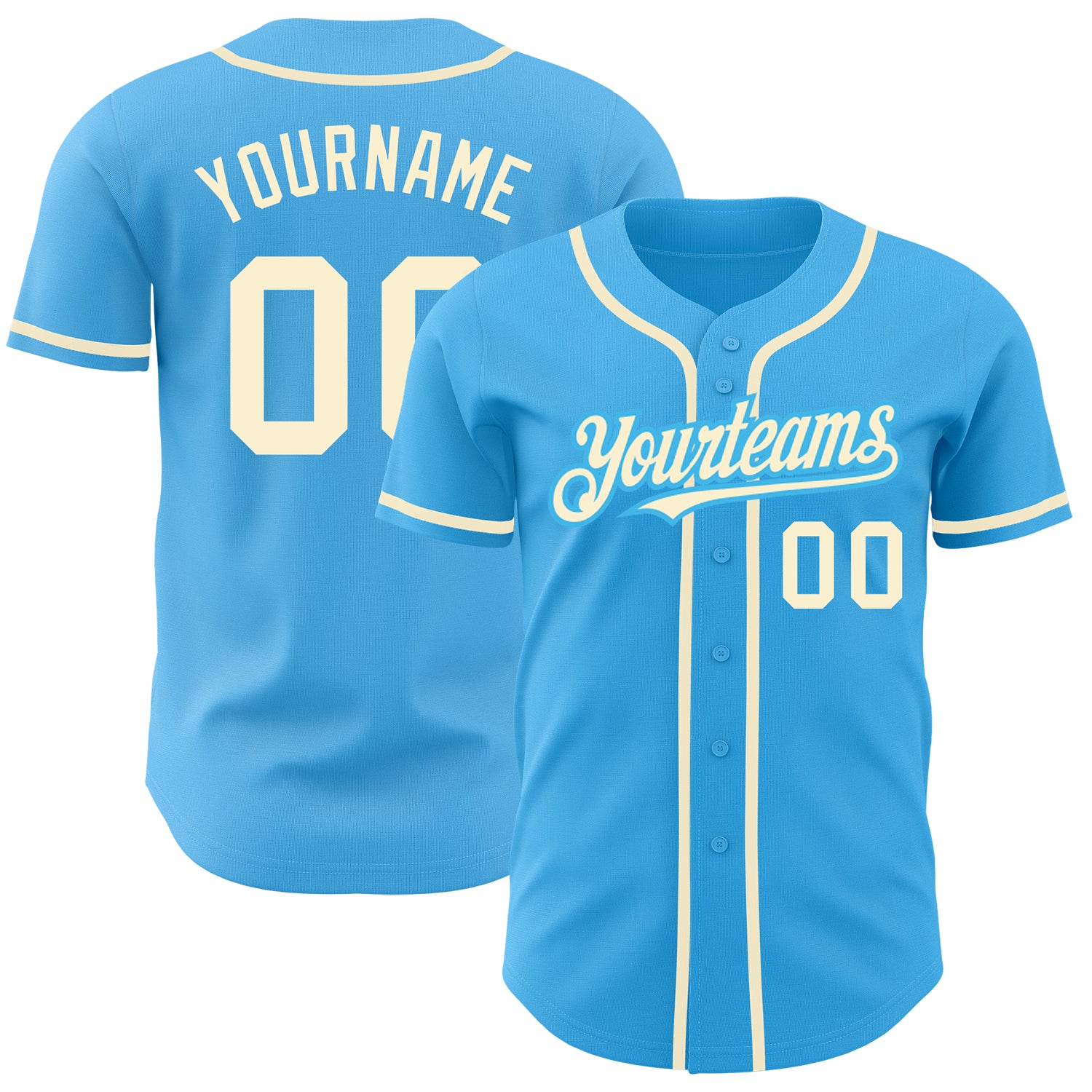Custom Sky Blue Cream Baseball Jersey with Personalized Name and Number - Authentic Team Jersey Personalized Sky Blue Cream