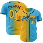 Custom Name Number Gradient Baseball Jersey - Personalized Sky Blue Gold-Black Fashion Team Apparel Personalized Sky Blue