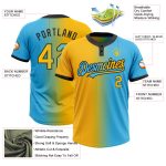 Custom Name and Number Sky Blue Gold-Black Gradient Unisex Softball Jersey - Fashion Two-Button Design Personalized Sky Blue