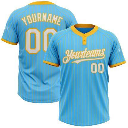Custom Name Number Unisex Softball Jersey Sky Blue White Gold Pinstripe Two-Button Personalize Your Team Gear Personalized