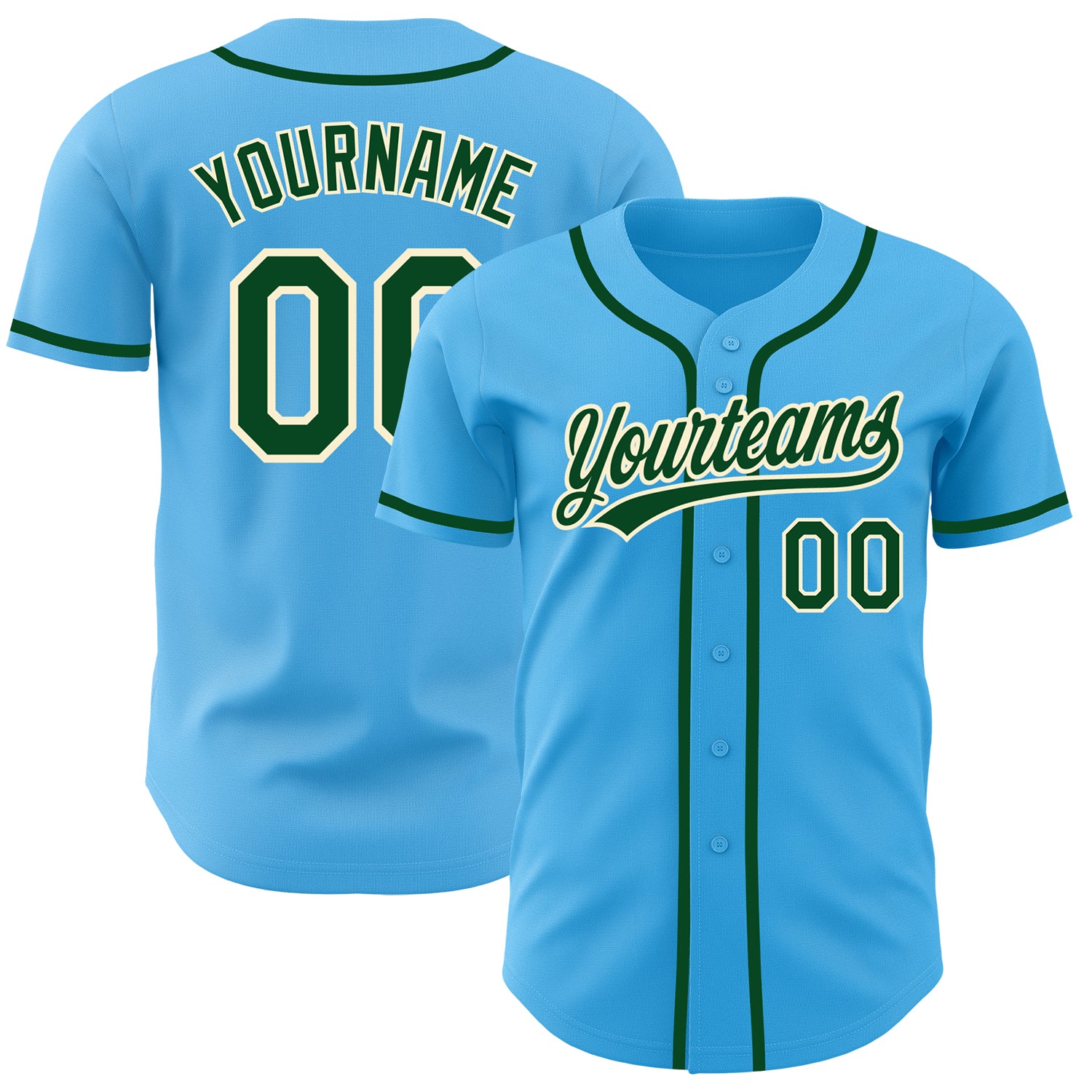Custom Name and Number Baseball Jersey - Personalized Sky Blue Green-Cream Authentic Team Gear Personalized Sky Blue Green-Cream