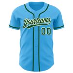Custom Name and Number Baseball Jersey - Personalized Sky Blue Green-Cream Authentic Team Gear Personalized Sky Blue Green-Cream