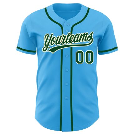 Custom Name and Number Baseball Jersey - Personalized Sky Blue Green-Cream Authentic Team Gear Personalized Sky Blue Green-Cream
