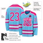 Custom Name and Number Hockey Jersey - Personalized Sky Blue Hot Pink White Design Personalized Sky Blue Hot Pink-White Hockey
