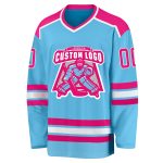 Custom Name and Number Hockey Jersey - Personalized Sky Blue Hot Pink White Design Personalized Sky Blue Hot Pink-White Hockey