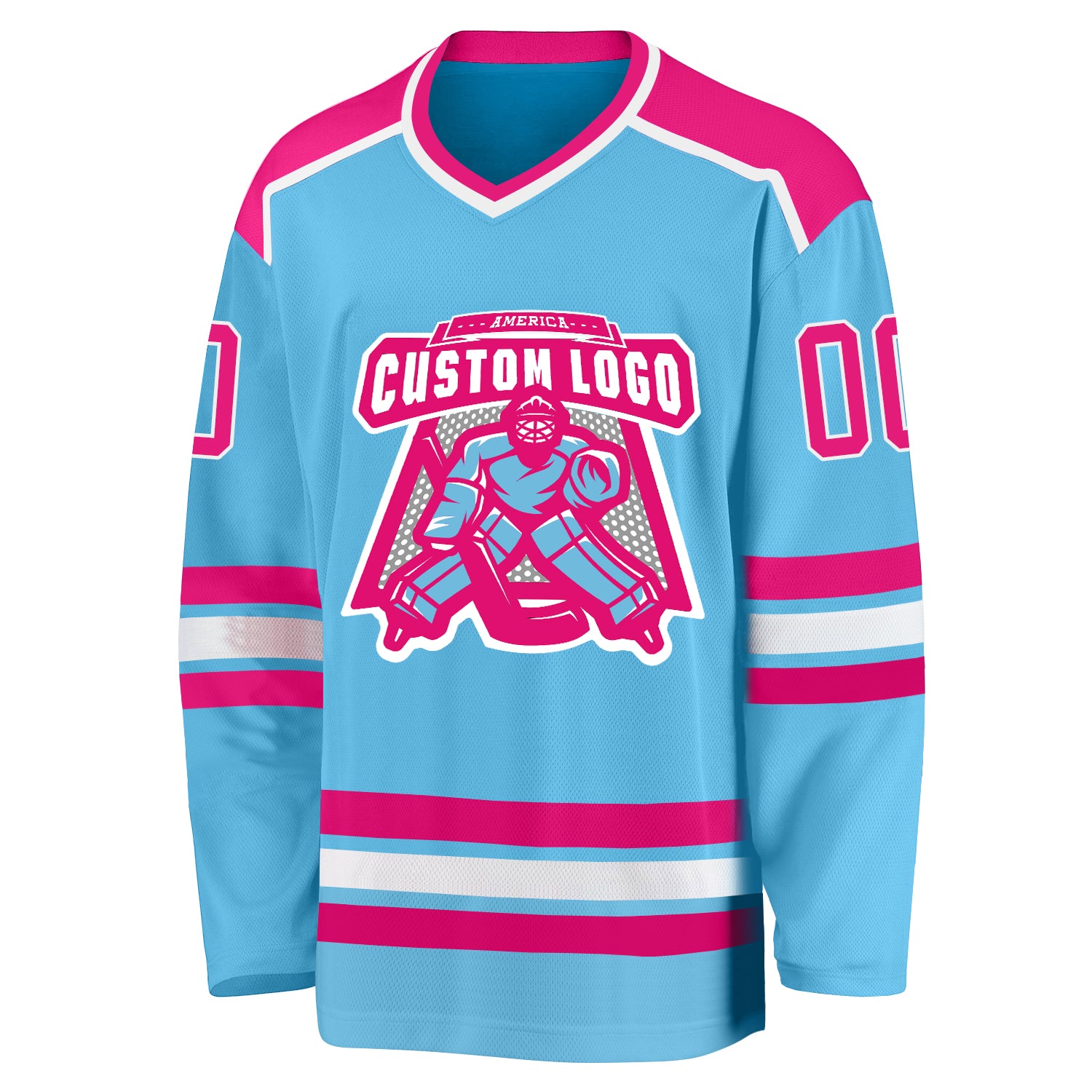 Personalized Sky Blue Hot Pink-White Hockey Jersey Team Custom Name and Number Custom Name and Number Hockey Jersey - Personalized Sky Blue Hot Pink White Design Personalized Sky Blue Hot Pink-White Hockey - Image 2