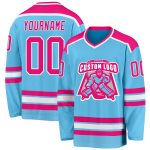 Custom Name and Number Hockey Jersey - Personalized Sky Blue Hot Pink White Design Personalized Sky Blue Hot Pink-White Hockey