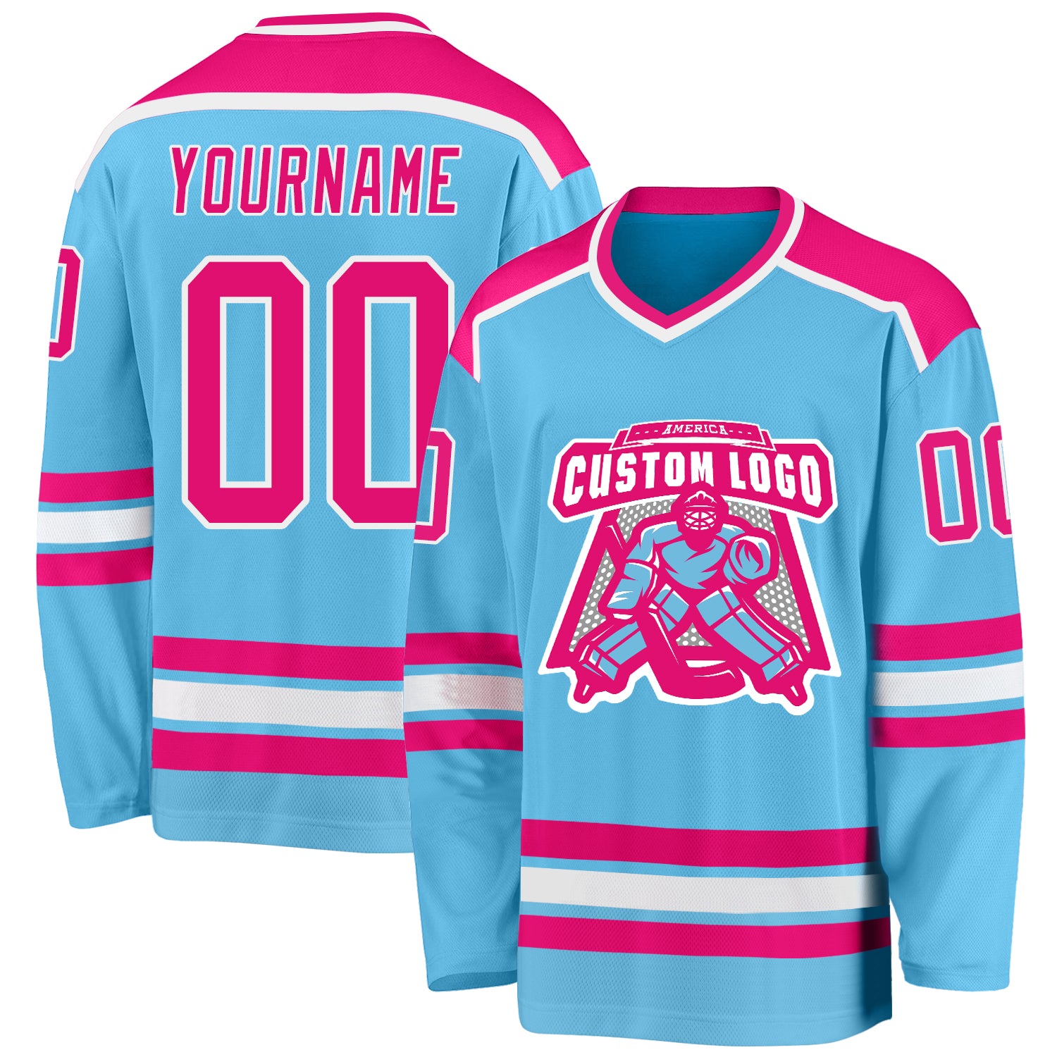 Custom Name and Number Hockey Jersey - Personalized Sky Blue Hot Pink White Design Personalized Sky Blue Hot Pink-White Hockey