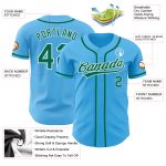 Custom Name and Number Authentic Baseball Jersey in Sky Blue and Kelly Green-White Personalized Sky Blue Kelly Green-White