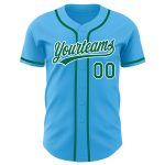 Custom Name and Number Authentic Baseball Jersey in Sky Blue and Kelly Green-White Personalized Sky Blue Kelly Green-White