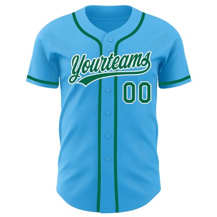 Custom Name and Number Authentic Baseball Jersey in Sky Blue and Kelly Green-White Personalized Sky Blue Kelly Green-White