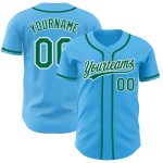 Custom Name and Number Authentic Baseball Jersey in Sky Blue and Kelly Green-White Personalized Sky Blue Kelly Green-White
