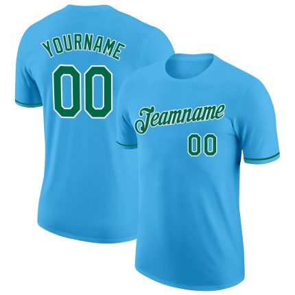 Custom Team Performance T-Shirt with Personalized Name & Number - Sky Blue & Kelly Green-White Personalized Sky Blue Kelly
