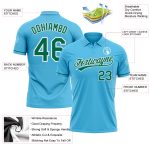 Custom Personalized Performance Golf Polo Shirt - Sky Blue Kelly Green White with Name and Number Personalized Sky Blue Kelly