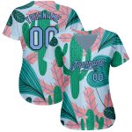 Custom Name & Number Cactus Leaves Baseball Jersey - Personalized Sky Blue & Black 3D Pattern Design Personalized Sky Blue