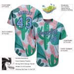 Custom Name & Number Cactus Leaves Baseball Jersey - Personalized Sky Blue & Black 3D Pattern Design Personalized Sky Blue