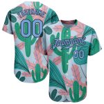 Custom Name & Number Cactus Leaves Baseball Jersey - Personalized Sky Blue & Black 3D Pattern Design Personalized Sky Blue